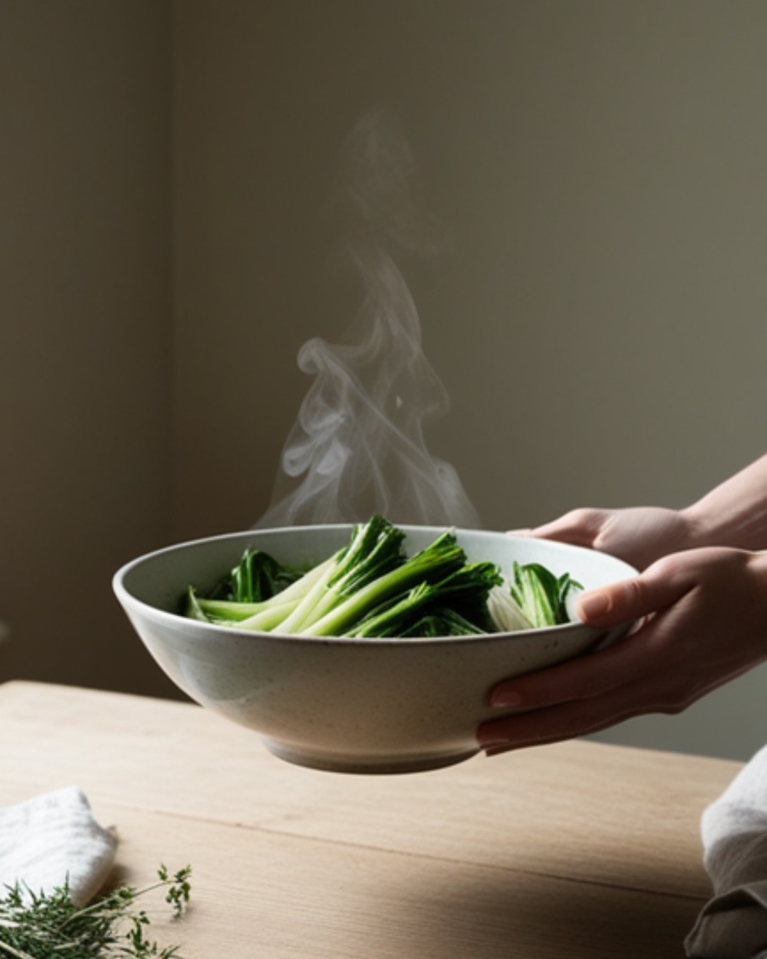 俯拍共食長桌,亞麻餐巾與伸出的手